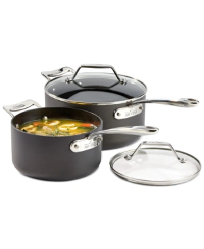 All-clad Essentials Nonstick Set Of 2 Covered Saucepans In Black