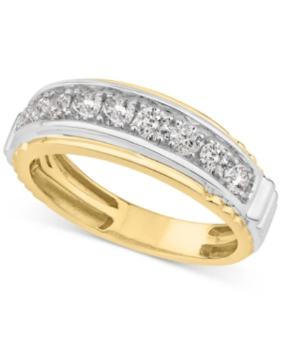 Macy's Men's Diamond Ring (1 Ct. T.w.) In Two-tone 10k Gold & White Gold In Yellow Gold