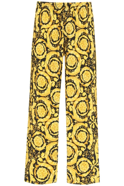 Versace Printed Silk-twill Pajama Pants In Black,yellow