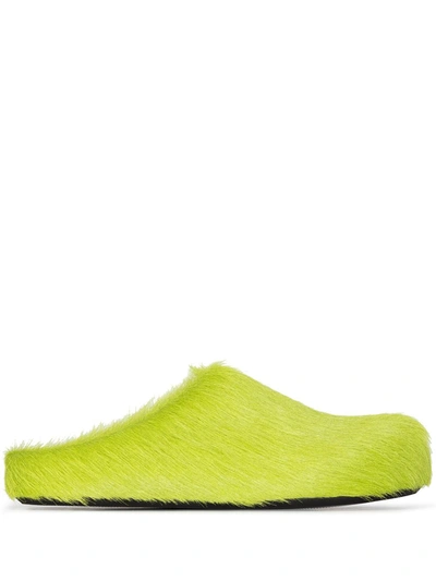 Marni Round-toe Calf-hair Mules In Yellow