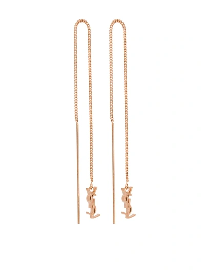 Saint Laurent Rose Gold Tone Logo Drop Earrings