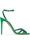 Aquazzura Tequila 105 Crystal-embellished Suede Sandals In 绿色