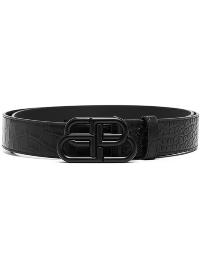 Balenciaga Crocodile-effect Bb Large Belt In 黑色