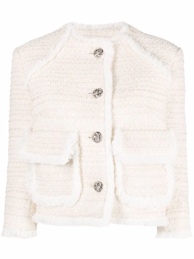 Philipp Plein Embroidered Bouclé Cropped Blazer In 中性色