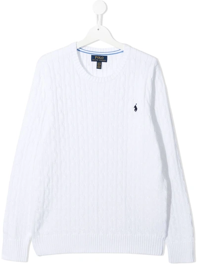 Ralph Lauren Kids' Cable-knit Logo-embroidered Jumper In White