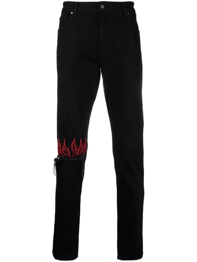 Vision Of Super Distressed Flame-embroidered Jeans In Schwarz
