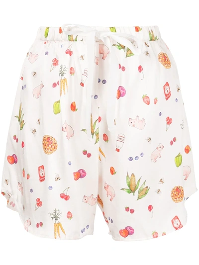 Morgan Lane Bea Cherry Tree Farm Print Shorts In 白色