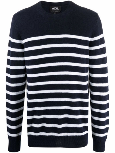 A.p.c. A.p.c Mens Striped Cotton And Wool Pullover In Blue
