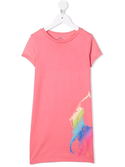 Polo Ralph Lauren Kids' Big Pony-print T-shirt Dress In 粉色