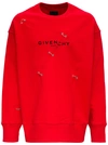 GIVENCHY RED OVERSIZE SWEATSHIRT WITH LOGO AND METAL DETAILS,BMJ0B83Y69600