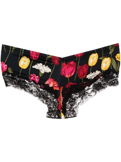 Dolce & Gabbana Floral-print Brazilian Silk Briefs In Black