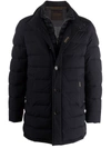 Moorer Padded Dark Blue Virgin Wool Parka With Stand-up Collar In Blue