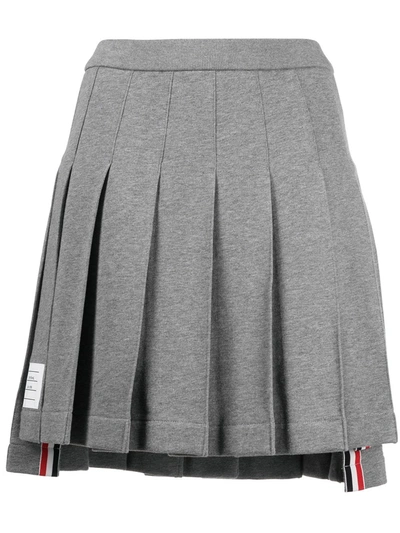 Thom Browne Striped Pleated Miniskirt In Grey