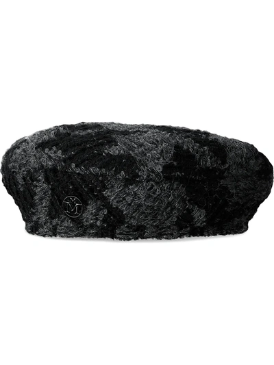 Maison Michel Black Flore Tweed Beret Hat