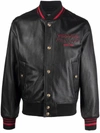 VERSACE JEANS COUTURE LAMBSKIN EMBROIDERED-LOGO VARSITY JACKET