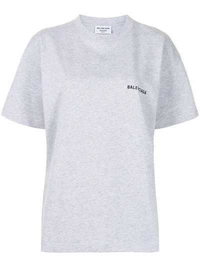Balenciaga Logo-embroidered Cotton-jersey T-shirt In Grau