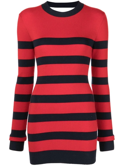Monse Stripe Open Back Long Sleeve Merino Wool Blend Sweater Minidress In Rot