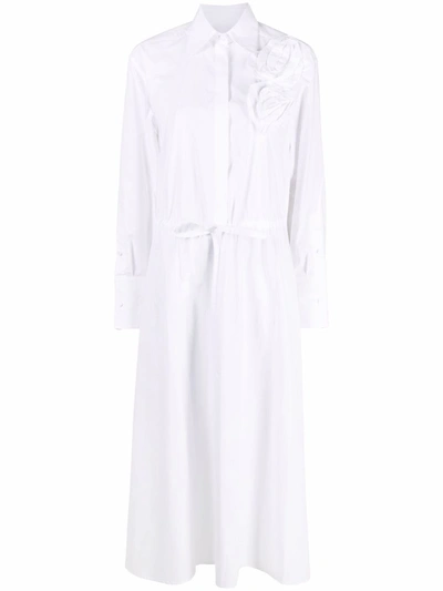 Valentino 花朵装饰棉质府绸长款连衣裙 In Optical White