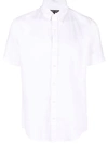 Michael Kors Linen Slim Fit Short Sleeve Button Front Shirt In Weiss