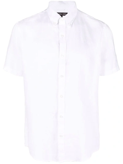 Michael Kors Button-down Short-sleeve Linen Shirt In Weiss