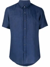 Michael Kors Button-down Short-sleeve Linen Shirt In Blau
