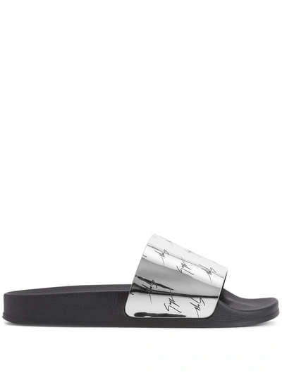 Giuseppe Zanotti Brett All-over Logo Slides In Silver