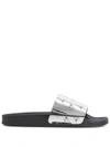 Giuseppe Zanotti Metallic Logo Slides In Grau