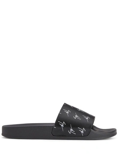 Giuseppe Zanotti Brett All-over Logo Slides In Black