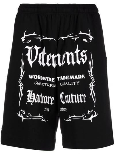 Vetements Wide-leg Logo-print Cotton-jersey Drawstring Shorts In Black