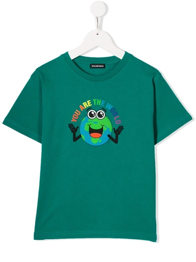 Balenciaga Kids' You Are The World T-shirt In Green