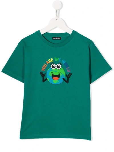 Balenciaga Kids' You Are The World T恤 In Green