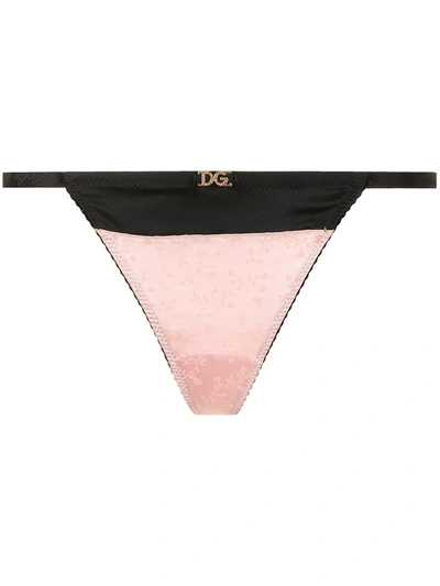 Dolce & Gabbana Logo-plaque Two-tone Thong In Pink