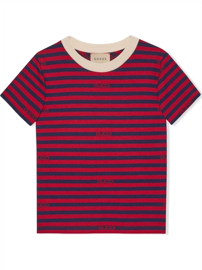 Gucci Kids' Children's Striped Cotton T-shirt In Blue