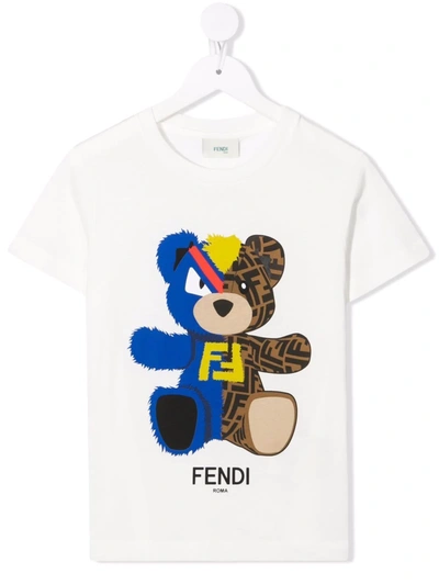 Fendi Kids' Logo圆领t恤 In White