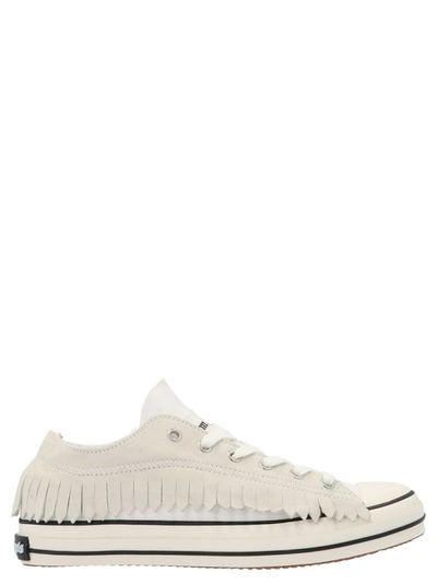 Palm Angels 'fringe Basket Low Vulcanized' Sneakers In White Black