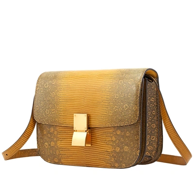 Celine Yellow Medium Classic Bag In Lizard