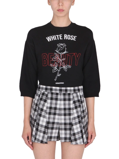 Red Valentino Black Jumper In Wool Blend With Rose Embroidery