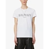 Balmain Logo Print Cotton Jersey T-shirt In White Black