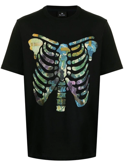 Ps By Paul Smith Skeleton-print Organic-cotton T-shirt In Black