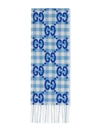 Gucci Kids Checked Gg-jacquard Wool-blend Scarf In Blue