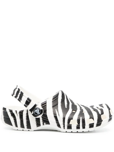 Crocs Classic Animal Clogs In White/zebra Print