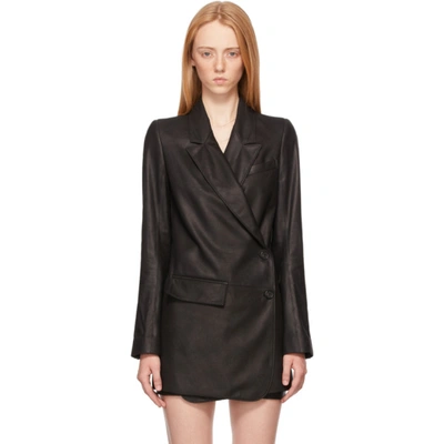 Ann Demeulemeester Off-centre Buttoned Leather Jacket In Black