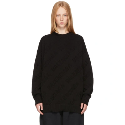 Balenciaga Logo-jacquard Oversized Cotton Sweater In Nero
