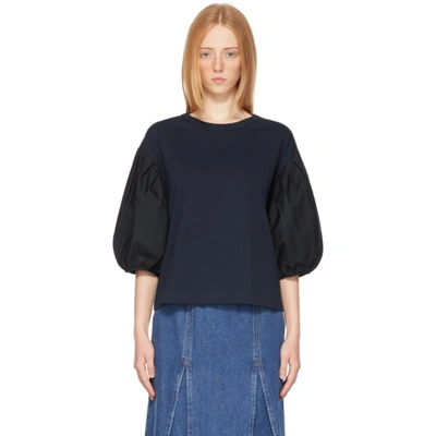 See By Chloé Balloon-sleeve Cotton-jersey T-shirt In Blue
