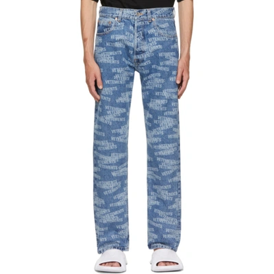 Vetements Stamped Logo Straight-leg Jeans In Blue