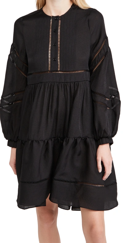 Cynthia Rowley Ladder-inset Balloon-sleeve Swing Dress In Black