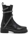 René Caovilla Snake-embellished Leather Ankle Boots In Black