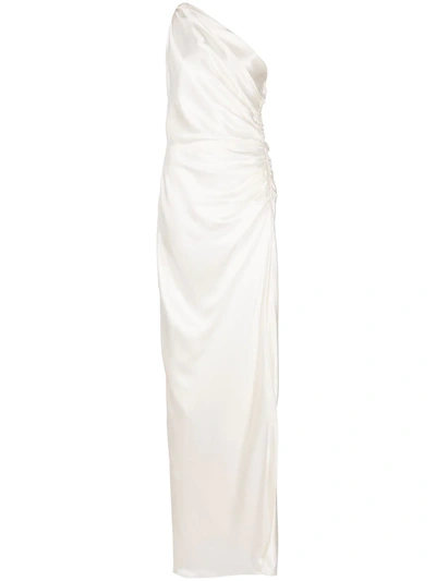 Michelle Mason Silk Wrap Floor-length Gown In Weiss