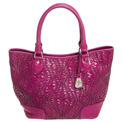 Pre-owned Cole Haan Majenta Woven Leather Tote In Pink