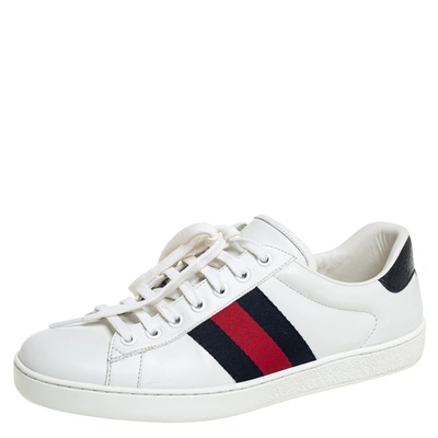Pre-owned Gucci White Leather Ace Low Top Sneakers Size 40
